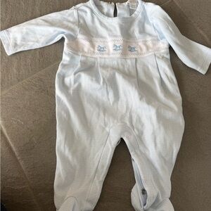Classic Light Blue Baby One-Piece with Smocked Rocking Horse